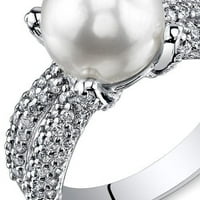 Okrugli slatkovodni bijeli biserni prsten u Sterling srebru