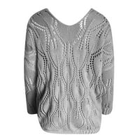 Zunfeo džemper za žene- labavo Fit V-izrez Klintni vrhovi casual pulover dugih rukava od šuplje odljev