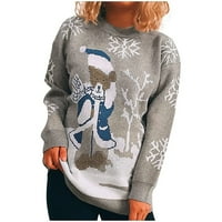 Jesenski zimski džemperi za žene Božićne ispis spajanja okruglim vratom Duks duks duks bluza