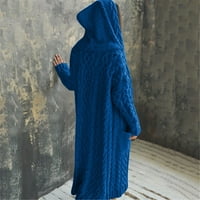 Riforla ženska ležerna zimska čvrsto pletena kapuljača dugi kardiganski džemper džepni kaput kardigani