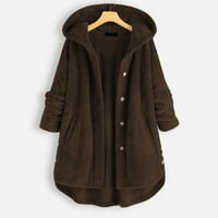 ženski kaput Plus Size ženski nepravilni Dugi rukav džepni kaput sa kapuljačom ženske jakne kaputi kafa + XL