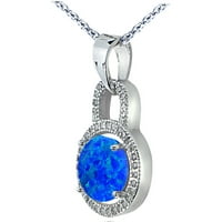Kreiran plavi opal i CZ Sterling srebrni krug ogrlica, 18