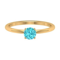 Švicarski plavi Topaz pasijans prsten za žene , 14k žuto zlato, US 8.50