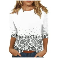 Strungten rukav košulje za žene slatka Print grafički Tees bluze Casual Plus Size Osnovni Tops pulover