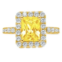 3.4 ct smaragdno rezano žuto simulirani dijamant 14k žuto zlato godišnjica angažmana halo prsten veličina