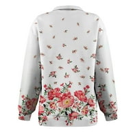 Jesenji džemperi za žene preveliki džemperi za žene Casual modni dugi rukavi cvjetni Print Oversize Zip Duks Top Pink L