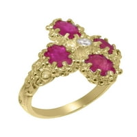 Britanski 14k žuti zlatni prirodni dijamant i Ruby ženski izraz prsten-Opcije veličine-veličina 4