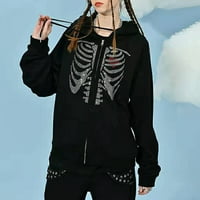 Duks žene Zip up houde Rhinestone skeleton 90s ulični jakna kaput labav fit pulover