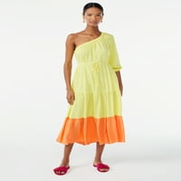 Scoop Women's Jedan blok u boji ramena Maxi haljina s prstima