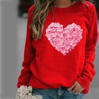 Ernkv ženska Top Dressy labav stomak krije pulover bluza Plus Size Tunic Top za dame okrugli vrat udoban Casual Dugi rukav srce grafički Duks Red s