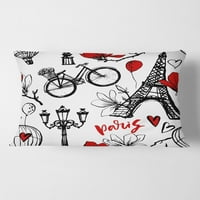 Designart Paris Eiffelova crvena srca I ' Mid-Century Modern Throw jastuk - 12x20