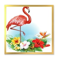 Projektovanje aranžman sa flamingo i tropskom cvijećem tradicionalni uokvireni umjetnički otisak