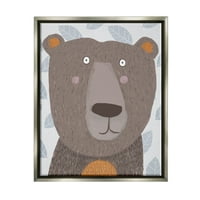 Stupell Industries Happy Brown Bear List uzorak Grafički umjetnički luster sivo plutajući uokviren platno