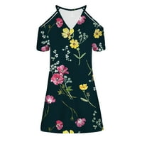Cvjetni Print ženski Casual ljetni odmor kratki rukav pleteni V izrez Mini haljina