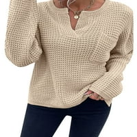 Hait ženski džemper Chunky pleteni pleteni džemperi dugih rukava pulover žene skakače v izrez beige m
