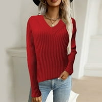 Ženski džemper jesen i zima Dugi rukav lagani V izrez pleteni džemper