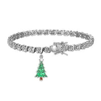 Fino Posrebreni Dijamantski Naglasak S Link Teniska Narukvica Sa Emajlom Holiday Christmas Tree Charm 7.25