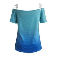 Pxiakgy majice za žene ženska majica sa ramena čipkasta cvjetna ramena T Shirt Sleeve Regular Summer Blue+L