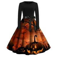 Halloween haljina za žene Halloween Print Dugi rukav Casual Dress Crew Neck planula Midi haljina Za Party