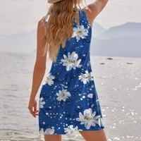 Sundresses for Women Casual Beach Fashion Summer Casual Sleeveless Printed o-izrez Vest Dress Spring Summer Dress for Women BlueL