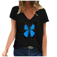 Ljetni vrhovi za žene ženski modni casual s V-izrezom leptir s majicom kratkih rukava