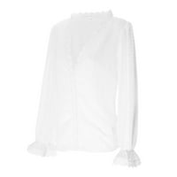 Vrhovi rezervoara za žene Modni čipka dugih rukava V-izrez Čvrsta boja tunika bijela s
