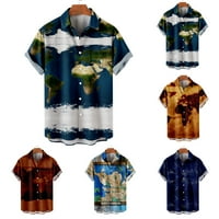 qolati mens Summer Shirts Vintage kratki rukav lagano dugme Down Henleys bluza smiješni Print Regular Fit Aloha praznični vrhovi