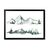 Drveće dizajne sa zimskim tamnoplavim planinskim pejzažnim pejzažnim pejzažnim igračem Moderna uramljena umjetnička štampa