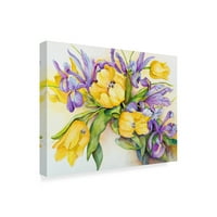 Zaštitni znak likovne umjetnosti' Žuti tulipani sa plavom irisom ' platnena Umjetnost Joanne Porter