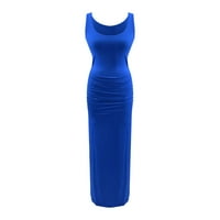Ženske ljetne haljine Ženski ljetni krutni okrugli vrat Tanak FIT Pleated haljina s strukom omotača bez rukava Split haljina za žene nebesko plavo l