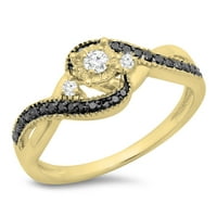 DazzlingRock kolekcija 0. Carat 10K crno-bijeli dijamantni kamen zaručnički prsten CT, žuto zlato, veličina