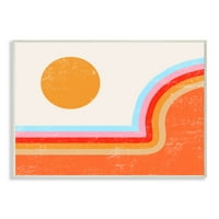 Stupell Industries Sažetak sunce preko prugastih linija plava crvena narandžasta zidna ploča dizajn Daphne
