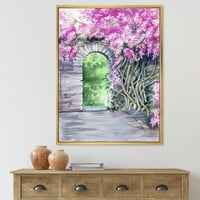 Cvjetanje ljubičasti Wisteria vrt preko zida uokvirenog slikarskog platna umjetnička ispisa