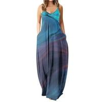 Ženske Casual rukave Plus Size labavi cvjetni gradijent Print duga maksi haljina sa džepovima plavi XXL