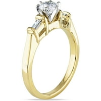 Karat T. W. okrugli i baget-brušeni dijamant 14kt zaručnički prsten od žutog zlata od tri kamena