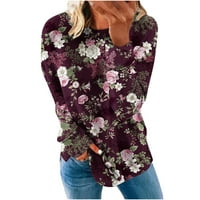 Posijego dukserica za žene cvjetni grafički print okrugli vrat dugih rukava jesen zimski duks vrhovi puloveri (vino 61x-velike