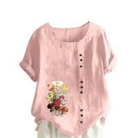 Ljetne majice za žene udobne casual labave bluze cvjetni vrhovi pamučni posteljina odjeća za djevojčice