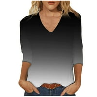 Lilgiuy ženska modna tiskanje labave majice rukava bluza V-izrez casual topls toplica za toplu odjeću