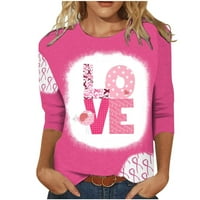 Penkiiy ženski vrhovi Ženska Moda štampana labava majica rukavi bluza okrugli vrat Casual vrhovi Pink