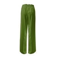 Žene Capris hlače ravno široka noga elastična visoka struka pune boje duge hlače Ljetne pantalone sa džepovima