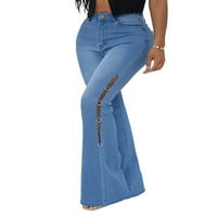 Pfysire ženski visoki struk flared traper casual mršava pantalone Jeans hlače plava 2xl