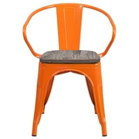 Flash nameštaj Luna narandžasta metalna stolica sa drvenim sjedalom i rukama