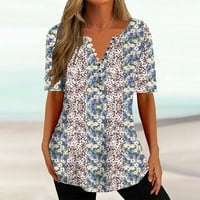 Ljetne majice za žene Ispis gumb V-izrez kratki rukav na vrhu cvjetnih uzorkovanja Teers casual tunike