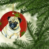 Pug Crveni snježni pahuljica za božićne keramičke ornament LH9342