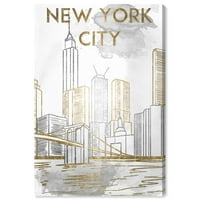 Wynwood Studio Cities and Skylines Wall Art Canvas Prints 'NYC Sketch Gold and Silver' gradovi Sjedinjenih