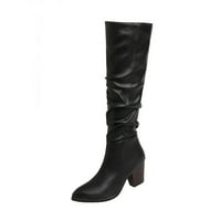 Zunfeo Ženska čizme visoke koljena - Čvrste viteške čizme High-Heels Pointy Toe Tople Comfy Boots Boots