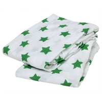 Bacati - Stars Crib Todler krevet ugrađeni listovi pamučni muslinski paket, zeleno