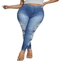 Sanviglor High Rise imitacija traper pantalone za žene plus veličine Pant Fau Jean pantalona Skinny Stretch