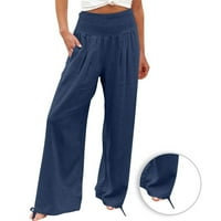 Lenago široke pantalone za žene za žene visoke casual pantalone sužene salonske pantalone sa džepovima