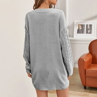 Ženske duge rukave pletene džemper haljine V izrez Mini džemper haljine